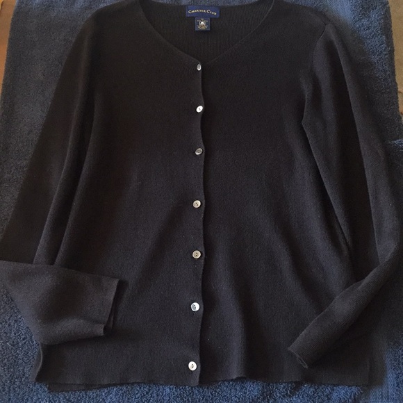 Charter Club Black Long Slv Sweater Cardigan M - Picture 1 of 3